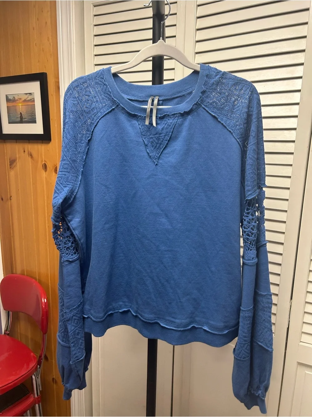 Nwot Anthropologie Teal Lace-Trim Long Sleeve Pullover